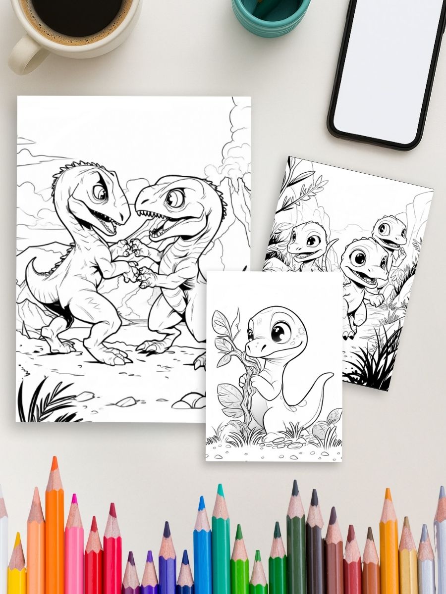 Dino Days – 52 Dinosaur Scene Coloring Pages - Image 3