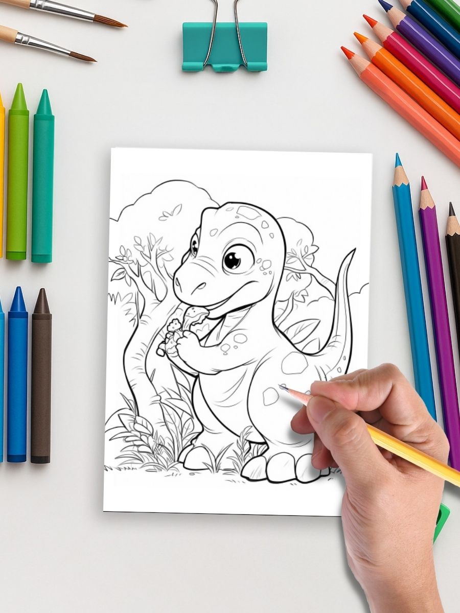 Dino Days – 52 Dinosaur Scene Coloring Pages - Image 4